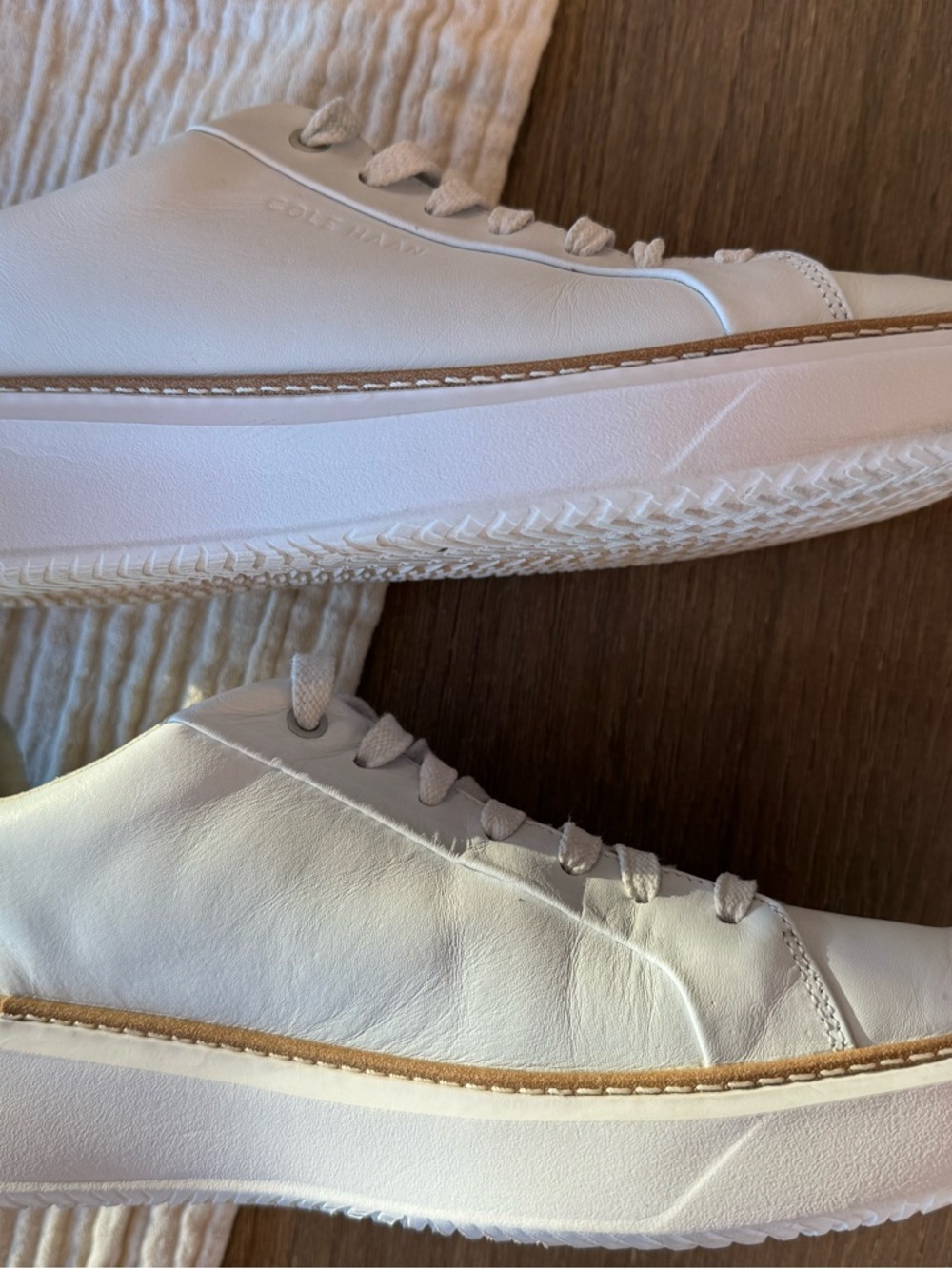 Cole Haan White Leather Sneakers with Black Tongue Accents - Picture 5 of 8